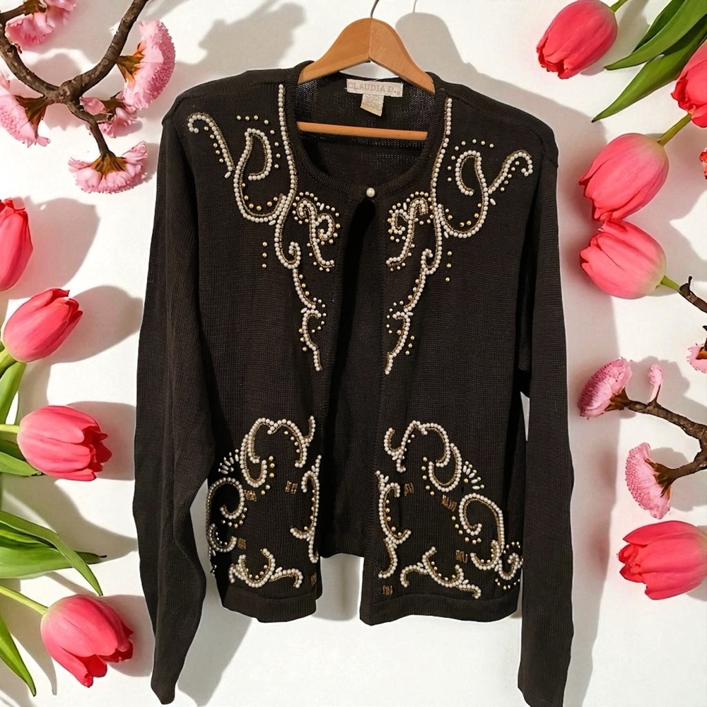 SML Sport Black Cardigan with Pearl Accents